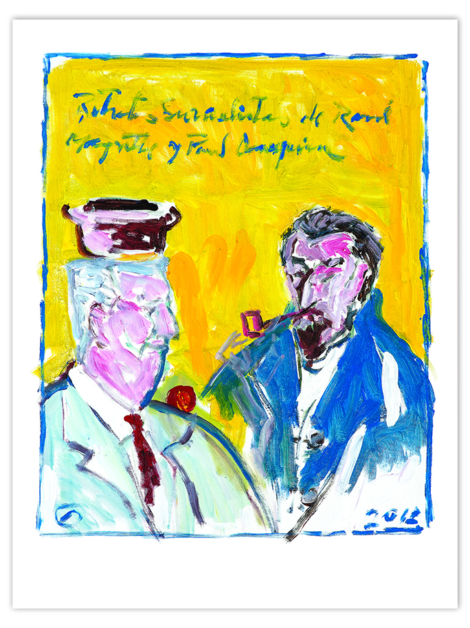 "Retrato surrealista de Rene Magritte y Paul Gauguín"